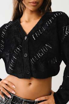 FUZZY LOGO CROP CARDIGAN SWEATER, image 5