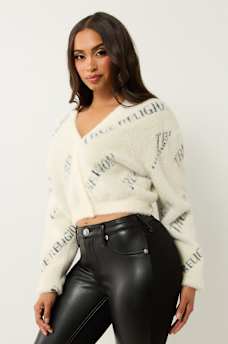 FUZZY LOGO CROP CARDIGAN SWEATER, image 4