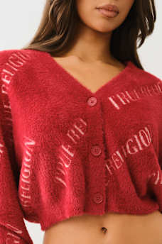 FUZZY LOGO CROP CARDIGAN SWEATER, image 3