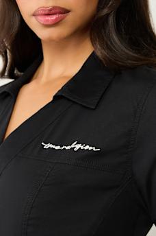 POPLIN EMBROIDERED LOGO V NECK SHIRT, image 5