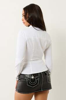 POPLIN EMBROIDERED LOGO V NECK SHIRT, image 5