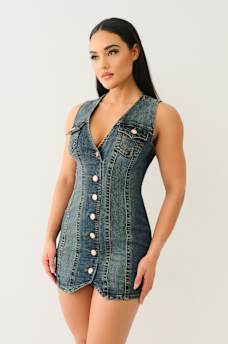 FITTED DENIM VEST DRESS, image 3