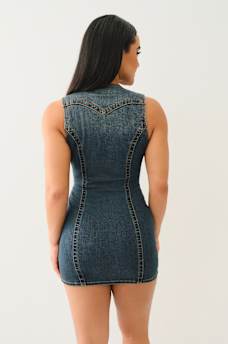 FITTED DENIM VEST DRESS, image 4