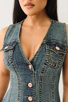FITTED DENIM VEST DRESS, image 5
