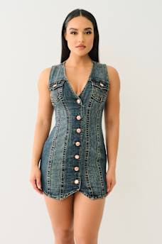 FITTED DENIM VEST DRESS, image 1
