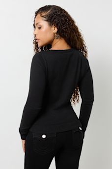 CRYSTAL LOGO SCOOP NECK SWEATER, image 3
