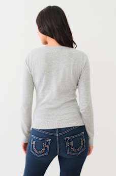 CRYSTAL LOGO SCOOP NECK SWEATER, image 3