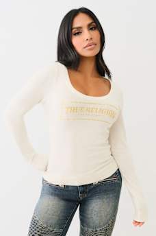 CRYSTAL LOGO SCOOP NECK SWEATER, image 2