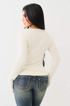 CRYSTAL LOGO SCOOP NECK SWEATER, image 3