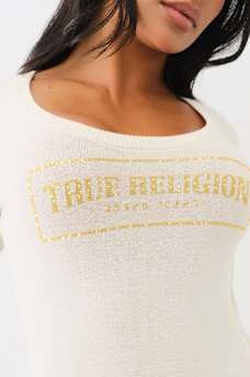 CRYSTAL LOGO SCOOP NECK SWEATER, image 1