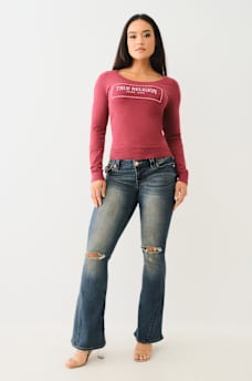 CRYSTAL LOGO SCOOP NECK SWEATER, image 2