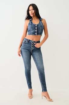 CHALECO CROP TOP DE MEZCLILLA CON DETALLES EN CRISTAL, image 2