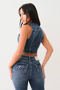 CHALECO CROP TOP DE MEZCLILLA CON DETALLES EN CRISTAL, image 3