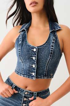 CHALECO CROP TOP DE MEZCLILLA CON DETALLES EN CRISTAL, image 4