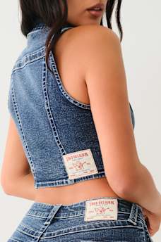 CHALECO CROP TOP DE MEZCLILLA CON DETALLES EN CRISTAL, image 6