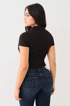 EMBROIDERED CROPPED RIBBED POLO SHIRT, image 4