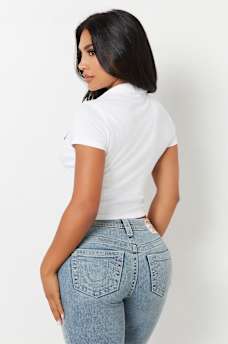 EMBROIDERED CROPPED RIBBED POLO SHIRT, image 2