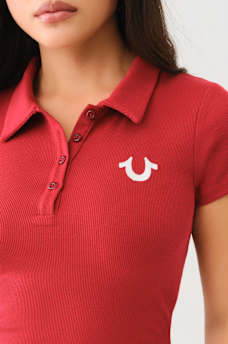 EMBROIDERED CROPPED RIBBED POLO SHIRT, image 2