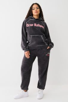 LOGO ACID WASH BOYFRIEND HOODIE, image 3