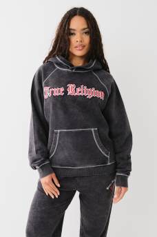 LOGO ACID WASH BOYFRIEND HOODIE, image 4