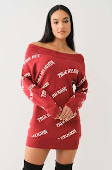 OFF-THE-SHOULDER LOGO SWEATER DRESS, image 2