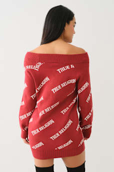 OFF-THE-SHOULDER LOGO SWEATER DRESS, image 3