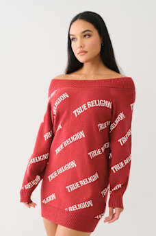 OFF-THE-SHOULDER LOGO SWEATER DRESS, image 5