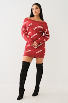 OFF-THE-SHOULDER LOGO SWEATER DRESS, image 1