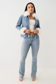 FAUX FUR TRIM DENIM JACKET, image 3