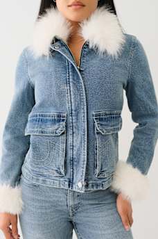 FAUX FUR TRIM DENIM JACKET, image 4
