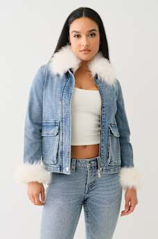 FAUX FUR TRIM DENIM JACKET, image 1