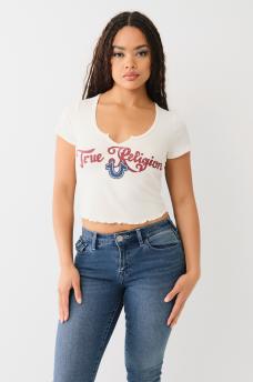 CAMISETA PEQUE&Ntilde;A CON CUELLO EN V CON HENDIDURA Y DOBLADILLO FRUNCIDO, image 2