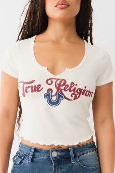 CAMISETA PEQUE&Ntilde;A CON CUELLO EN V CON HENDIDURA Y DOBLADILLO FRUNCIDO, image 1