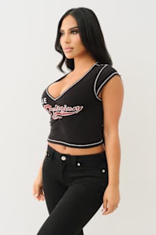 RUCHED CAP SLEEVE LOGO BABY TEE, image 3
