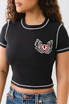 FLATLOCK WINGED CRYSTAL LOGO BABY TEE, image 1