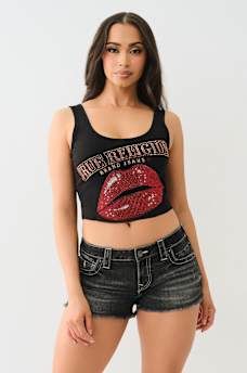 CRYSTAL LIPS RAW HEM CROP TANK, image 2