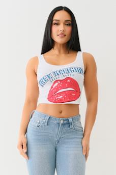 CRYSTAL LIPS RAW HEM CROP TANK, image 2