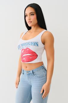 CRYSTAL LIPS RAW HEM CROP TANK, image 4