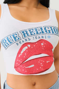 CRYSTAL LIPS RAW HEM CROP TANK, image 1