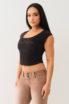 LACE LOGO SCOOP NECK BABY TEE, image 4