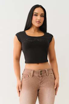 LACE LOGO SCOOP NECK BABY TEE, image 1