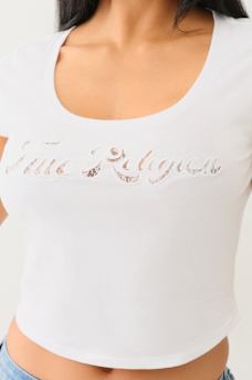 LACE LOGO SCOOP NECK BABY TEE, image 2