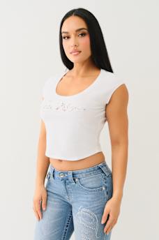 LACE LOGO SCOOP NECK BABY TEE, image 4