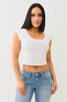 LACE LOGO SCOOP NECK BABY TEE, image 1