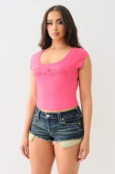 LACE LOGO SCOOP NECK BABY TEE, image 4