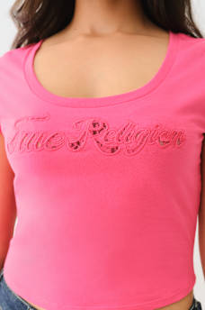 LACE LOGO SCOOP NECK BABY TEE, image 1