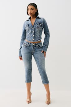 JENNIE MID RISE FLAP SKINNY CAPRI, image 2