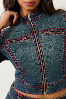 SHRUNKEN SUPER T DENIM MOTO JACKET, image 3