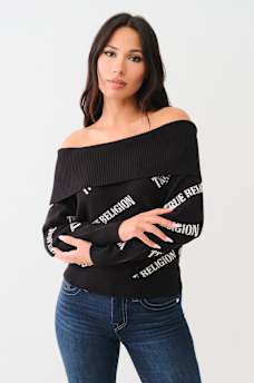 OFF-THE-SHOULDER LOGO SWEATER , image 2