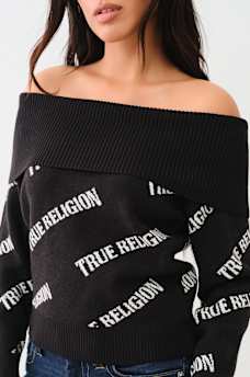 OFF-THE-SHOULDER LOGO SWEATER , image 1